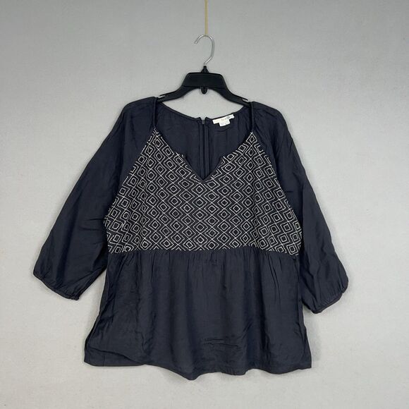 Boden Blouse Womens 18 Blue Embroidered Boho Peasant Tunic Top Smocked Coastal - Picture 1 of 12
